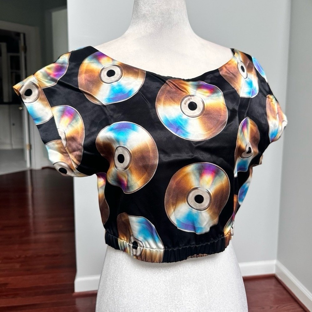 H&M x Moschino Black CD Disc Luxury Cotton Blend Crop Top - Picture 4 of 6